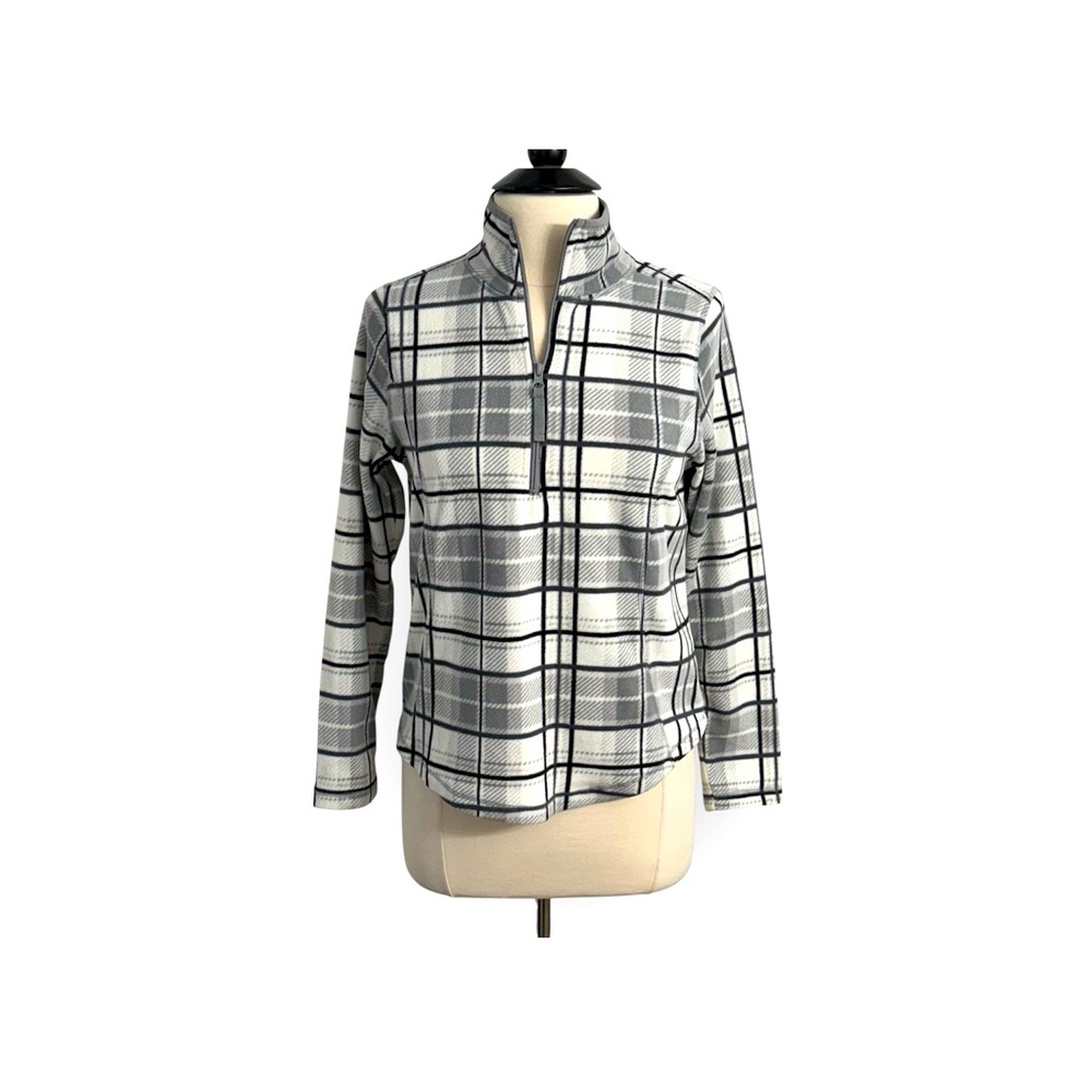 St John's Bay Active, Women's Fleece Front Zip Pullover Jacket, Plaid, Size PS